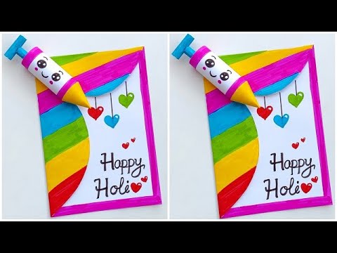 How to make Holi greeting card 2024 / Holi card making Handmade /Happy holi easy card