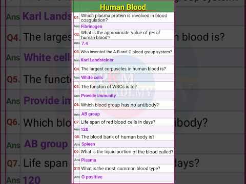 Human blood / Most common blood type / Human Blood Important GK Questions / All About Blood #shorts