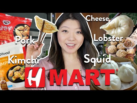 TRYING EVERY DUMPLING AT HMART! Korean Grocery Store Haul & Taste Test