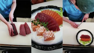 我今天用三文鱼和金枪鱼教大家制作一款刺身拼盘Today I teach you how to make a sashimi platter with salmon and tuna#寿司#sushi