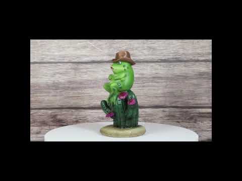 Western Outlaw Cowboy Frog On Cactus Backflow Incense Cone Burner Figurine