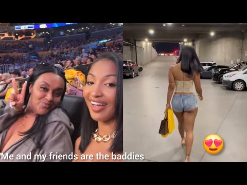 Shenseea pop out in her Hem Denim Shorts with her friends at the Lakers Game