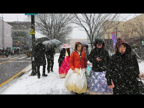 Snowfall SEOUL BUKCHON Hanok Village, Heavy Snow Seoul, Snow Asmr Ambience, Seoul Travel Walker.