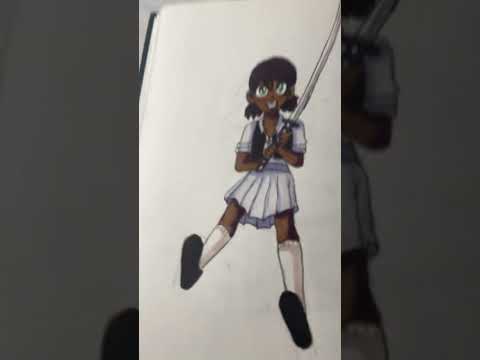 Cute Girl With A Katana! #art #drawing #anime #shorts #characters #markers #oc #sketchbook #fyp