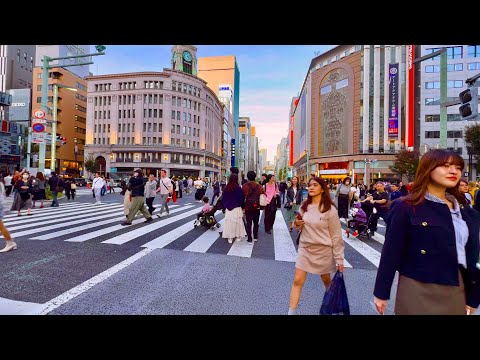 [4K HDR] Walking Tour in Ginza in the Autumn. Tokyo, Japan.