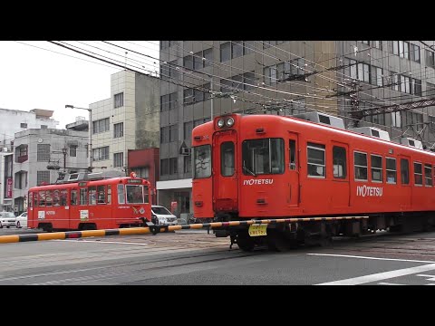 伊予鉄道全国に2か所しかない平面交差　大手町駅・古町駅