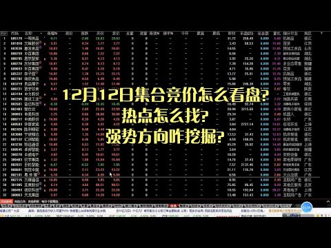 12月12日集合竞价怎么看盘？热点怎么找？强势方向咋挖掘？