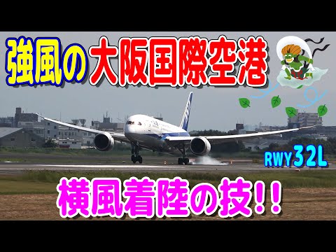 これが横風着陸の技!! 強風の大阪国際空港(伊丹) RWY32L