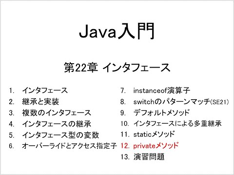 Java入門 第22章 インタフェース (12)privateメソッド