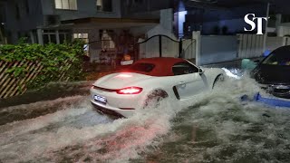 Heavy rain causes flooding in Jalan Seaview