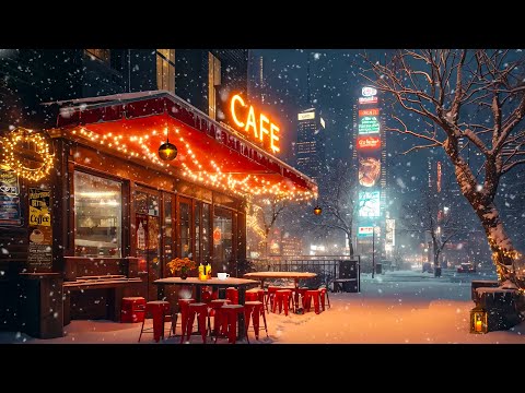 Snowy Winter Night Coffee Ambience ☕ Rhythmic and Smooth Jazz Music for a Deep Relaxation Mood