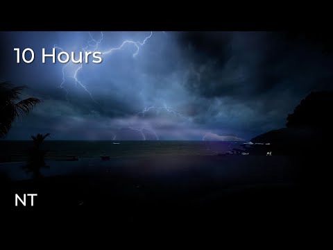 Tropical Ocean Thunderstorm | Lightning Stormy Weather , Rolling Thunder & Rain Sounds for Sleep