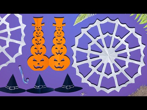 Easy Halloween Paper Crafts Tutorial - DIY Spider Web, Pumpkins, & Witch Hats! 🎃🕷️🧙‍♀️