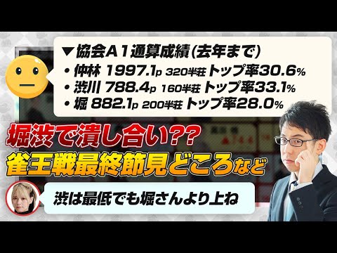 【堀慎吾 vs 渋川難波】雀王戦A1リーグ最終節の見どころなど【二階堂亜樹 / 松本吉弘 / 仲林圭 / 下石戟 / 橘哲也 / 渋川難波切り抜き】