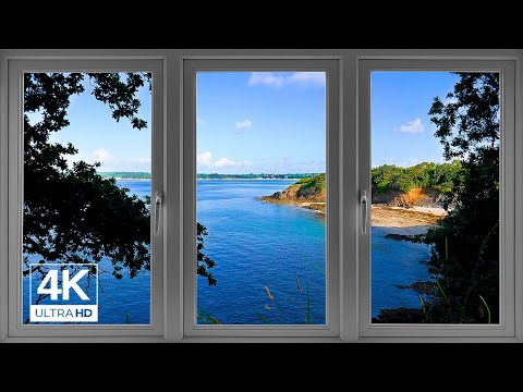 4K France Beach Island window view - Relaxing, Calming, Ambience