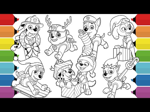 PAW Patrol Christmas Coloring Pages | Chase Marshall Rocky Skye Rubble Zuma Everest