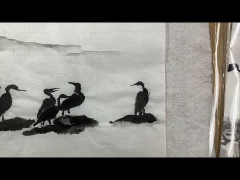 How to paint cormorants in Chinese brush painting - Henry Li's In-person class at Joslyn Center 1