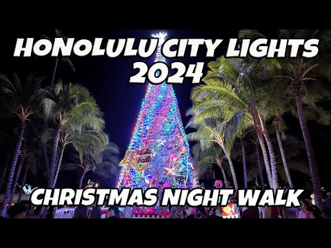 Honolulu City Lights Honolulu Hale Hawaii Christmas Night Walk in Downtown Honolulu