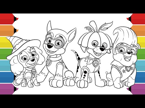 PAW Patrol Halloween Coloring Page | Chase, Marshall, Skye & Rubble Rescue Pups