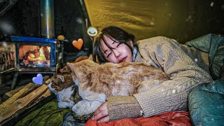 Winter camping that was so warm in -15℃ snowfall / Solo camping / sleep with cats