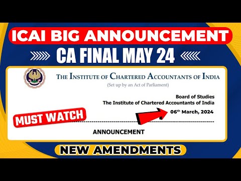 ICAI Latest Announcement CA Final May 24 | Major Amendment in Self Paced Online Module | ICAI Update