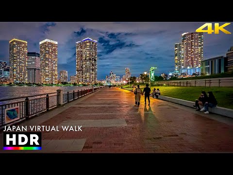 Japan - Tokyo bay waterfront night walk in Toyosu • 4K HDR