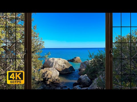 4K Tsambika beach Rhodos Greece window view - Relaxing, Calming, Ambience