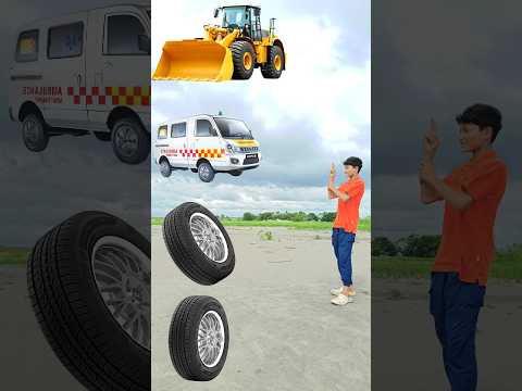 Spining Tractor wheel to bulldozer, ambulance, helicopter & truck - Vehicles names magic video