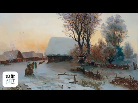 Landscape oil painting Winter Night