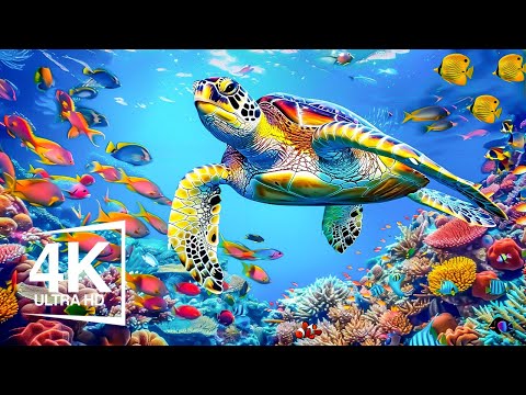 Aquarium 4K VIDEO (ULTRA HD) 🐠Beautiful Relaxing Coral Reef Fish turtle, Healing Mind