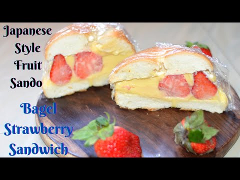 Bagel Strawberry Sandwich - I made Strawberry Sandwich with Shrikhand or Yogurt- Easy Fruit Sandwich