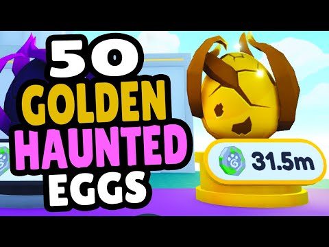 Opening 50 GOLDEN HAUNTED EGGS in Pet Simulator X (Roblox)