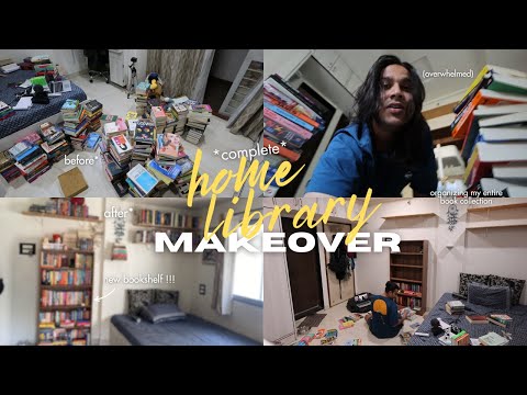 I GOT NEW BOOKSHELVES !!! // my complete HOME LIBRARY MAKEOVER vlog