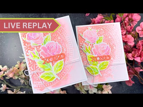 🟣LIVE REPLAY! EASY Watercolor with Spray Stains | AmyR 2024 Valentine's Card Series #12