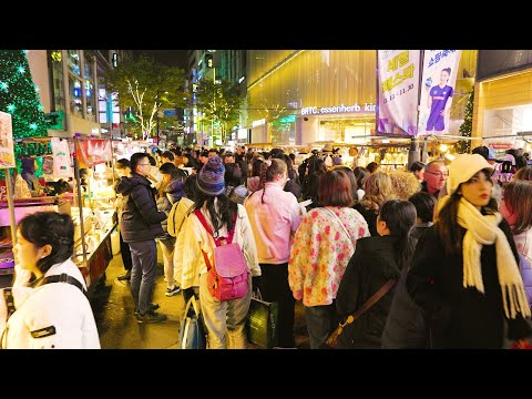 Myeongdong Street Food Walking Tour, Myeongdong Christmas Lights 2023, Seoul Travel Walker.