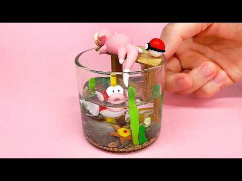 Making POKEMON X SUPER MARIO Miniature Terrarium | Clay DIY 🐟