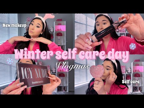 GIRLY WINTER SELF CARE DAY | VLOGMAS ☃️🎀 (making hot chocolate, self care, & trying new makeup)