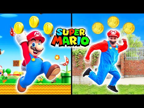 Super Mario Vs Real Life Mario (Super Mario Bros Level side by side Comparison)