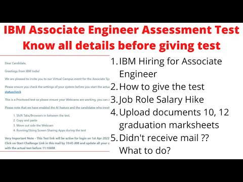 IBM Associate Engineer Assessment Test  Update | All information | Exam link IBM | Instructions