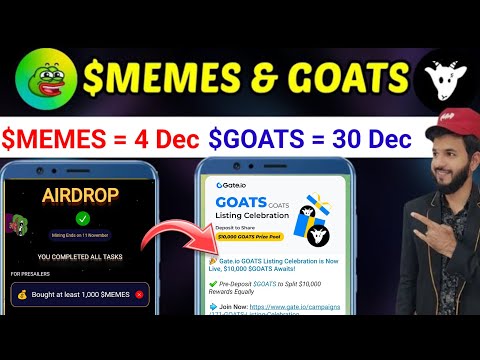 Memeland $MEMES Airdrop distribution| Goats $GOATS Airdrop on Gateio | $PAWS Airdrop TGE Date