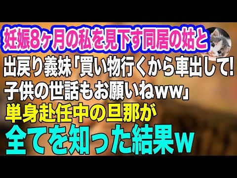 妊娠8ヶ月の私を見下す姑＆出戻り義妹「買い物に行くから車を出して！あと子供の面倒もお願いねｗ」→偶然会った単身赴任中の夫が全てを知った結果…ｗ【スカッとする話】