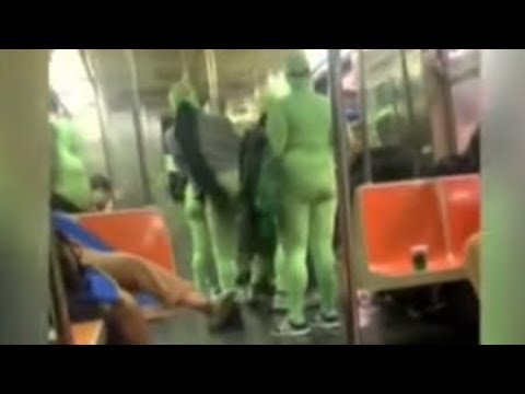 Gang in neon green body suits assault women on train #Subway #Crimes #Reaction #Gremlins #NYC #News