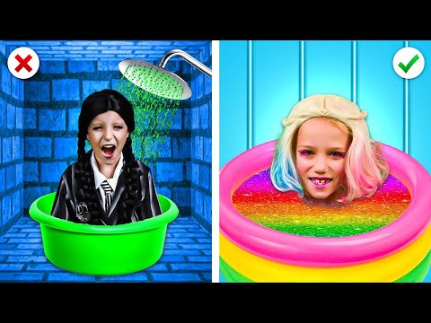 Rich vs Poor – Hilarious Parenting Hacks in Jail with Enid & Wednesday! 🩸🔥