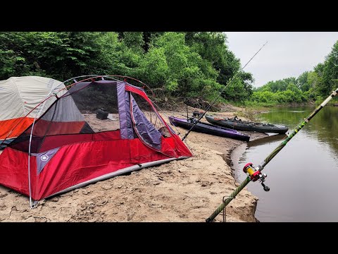 SANDBAR CAMPING On A Small Stream!! (Catch and Cook)