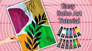 Easy Boho Art Tutorial Step By Step || Acrylic Painting || Botanical Drawing