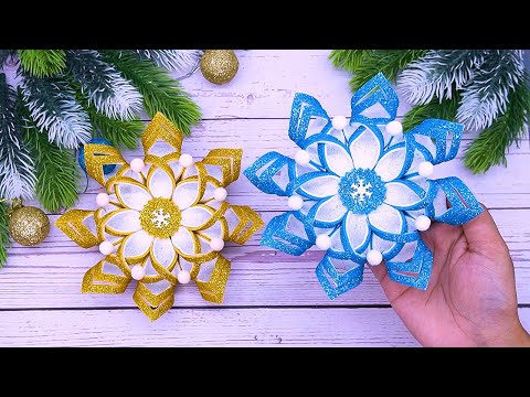 Glitter Foam Snowflakes❄️DIY Christmas Ornaments Making With Foamiran🎅Сhristmas Craft