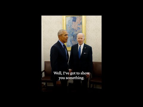 President Biden shows President Obama his Oval Office in April 2022.