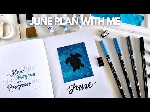 My June 2024 Bullet Journal Setup 🐢🌌 | Galaxy painting with watercolours