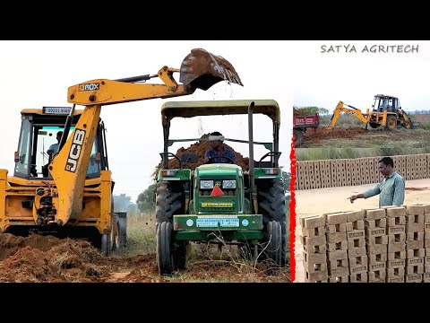 JCB 3dx working with 6 Tractors || John Deere 5045 4x4 || Mahindra || Indo farm || Day-2