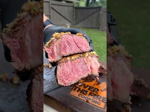 Hanging Tomahawk Steak with Spanish Garlic Crust | Over The Fire Cooking by Derek Wolf